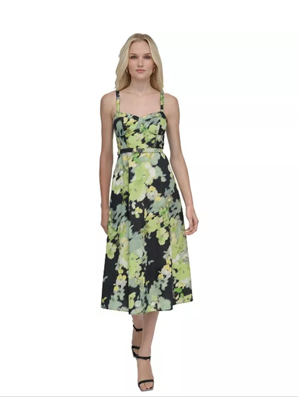 DKNY Floral Cutout Midi Dress Size 8 Green Black Bustier Corset NWT Party $130